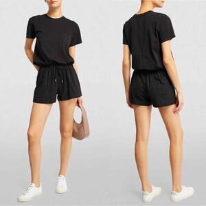 ATM Anthony Thomas Melillo Womens M Solid Black Short Sleeve Cotton Short Romper